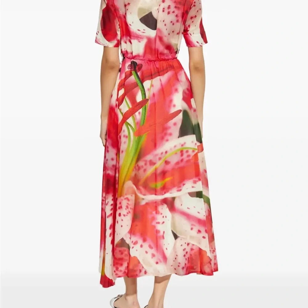 ISO this ****Tory Burch Pink Floral Maxi Dress with Green Accents